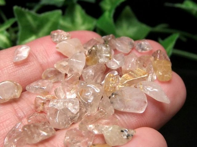 先着100kg分 小粒 ゴールドルチル 針入り 水晶さざれ 粒サイズの約4mm