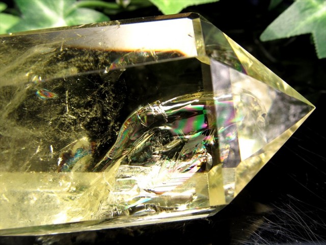 虹入り 5A シトリン ポイント 六角柱 置物 高さ約74mm 重さ139g 透明感抜群 黄水晶 11月の誕生石 一点もの ブラジル産 パワーストーン 天然石