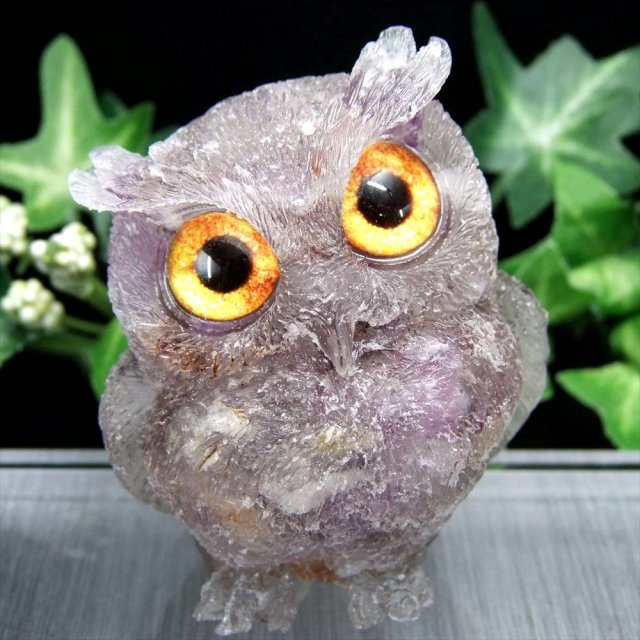 スーパーセブンさざれ入り フクロウ型 オルゴナイト 重さ約90g-100g 1個売り 多鉱物を閉じ込めた水晶 7種類の石の要素が共鳴するパワーストーン ふくろう