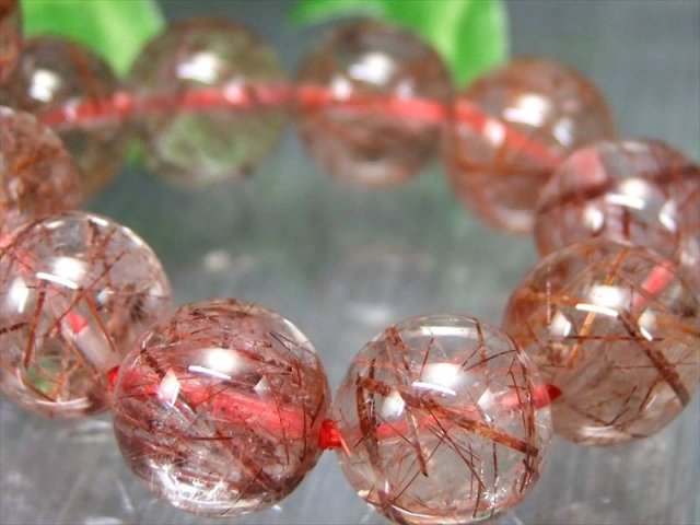 濃色レッドブラウンカラー 3A+ レッドルチルクォーツ ブレスレット 11.5mm-12mm×17珠 力強い束状褐色太針 信頼関係を築く石 一点もの ブラジル産