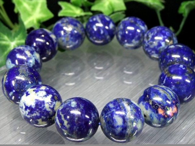 迫力の大珠 蛍光 AA ラピスラズリ 瑠璃 ブレスレット 18mm-19mm×13珠 9月12月の誕生石 聖なる石 幸運の象徴 一点物 アフガニスタン産 パワーストーン 天然石