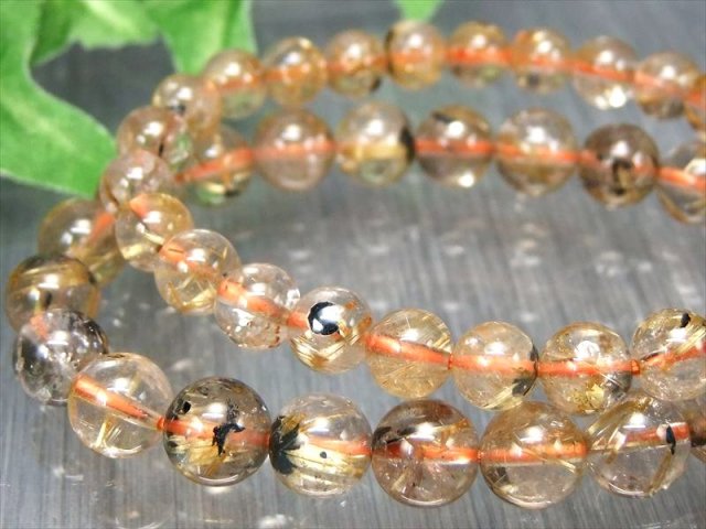 透明 3A 母岩ヘマタイト入り ゴールドルチルクォーツ ブレスレット 8mm