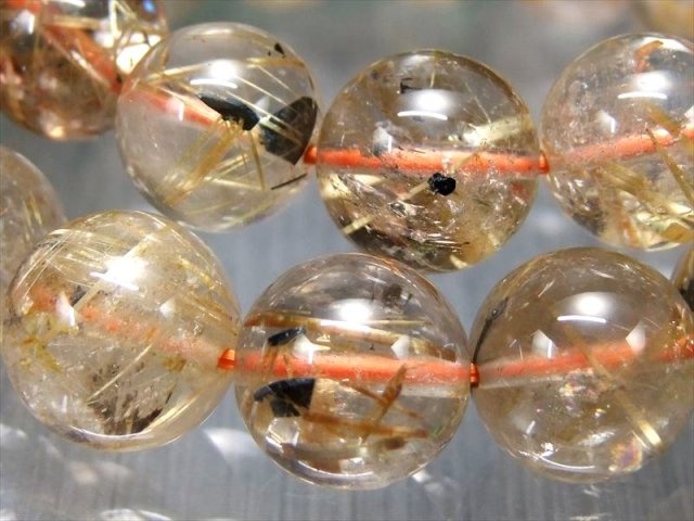 透明 3A 母岩ヘマタイト入り ゴールドルチルクォーツ ブレスレット 8mm