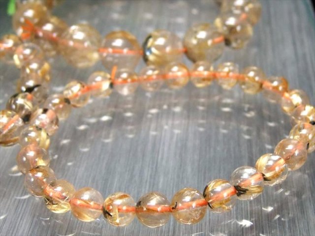 透明 3A 母岩ヘマタイト入り ゴールドルチルクォーツ ブレスレット 8.5