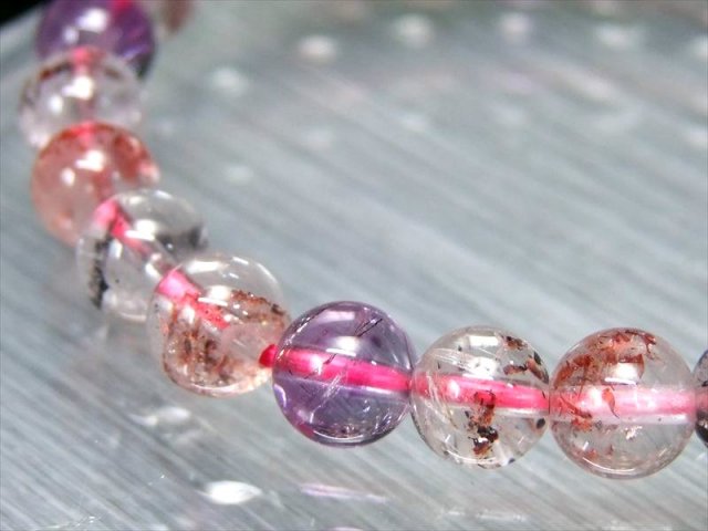超透明 4A+ スーパーセブン ブレスレット 6.5mm-7.5mm×26珠 7種類の石