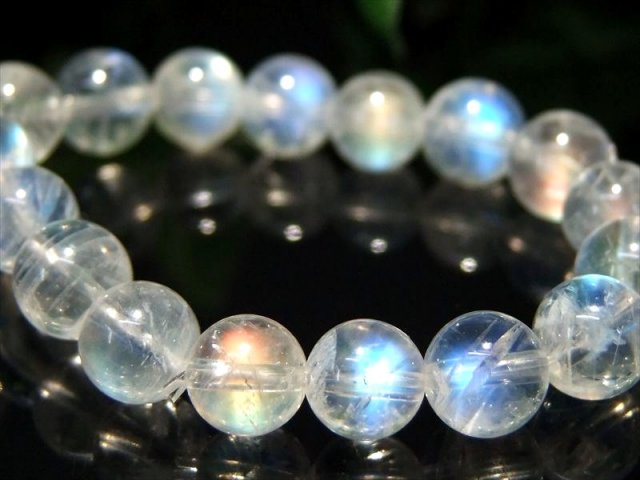 極上レインボーシラー珠有り S級 ロイヤルブルー&レインボームーンストーン ホワイトラブラドライト ブレスレット 6.5mm-7mm×28珠