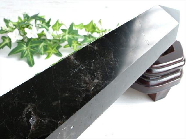 黒水晶 モリオン ポイント 木製専用台座付 高さ30cm 重さ1734g 強力な