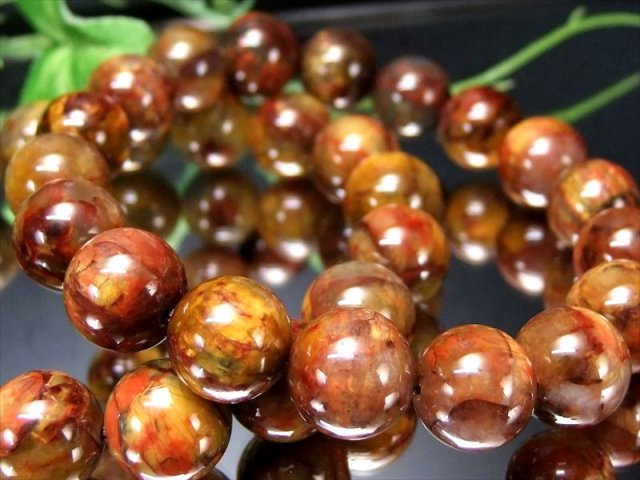 暖色MIXカラー ピーターサイトシリカ ブレスレット 12mm-12.5mm×17珠
