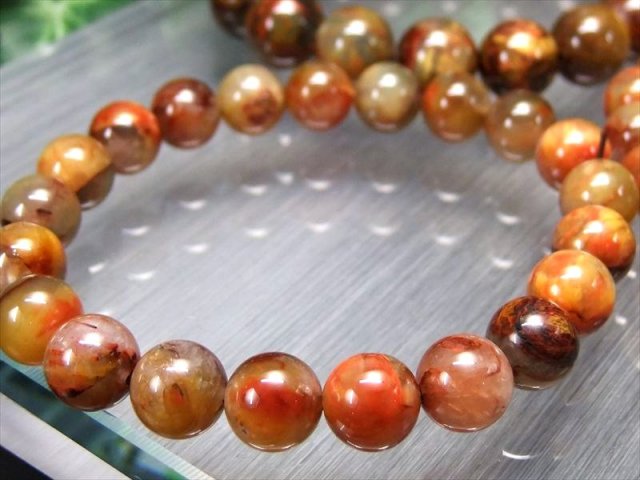 暖色MIXカラー ピーターサイトシリカ ブレスレット 12mm-12.5mm×17珠