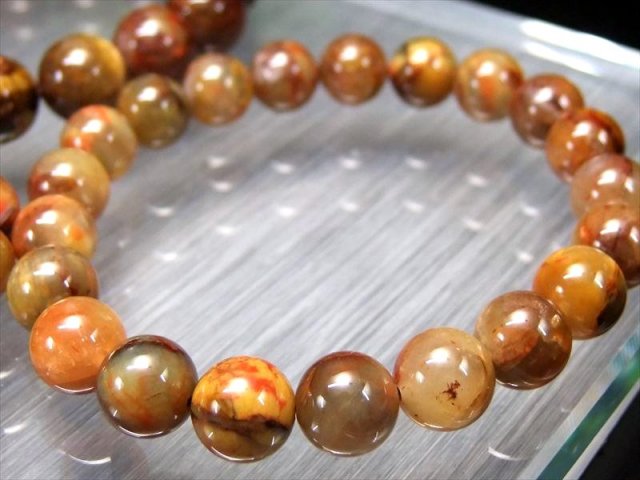 暖色MIXカラー ピーターサイトシリカ ブレスレット 12mm-12.5mm×17珠