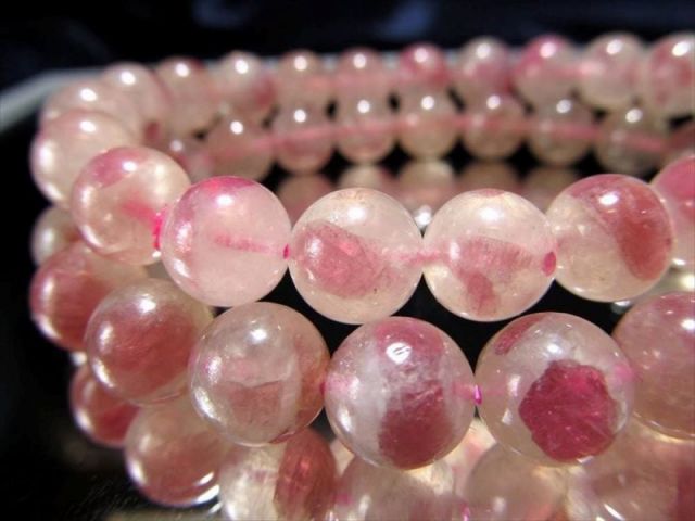 希少石 AA ピンクトルマリン&レピドライト シリカ ブレスレット 8mm-8.5mm×23珠前後 3種混合石・トルマリンペグマタイト 透明感あり