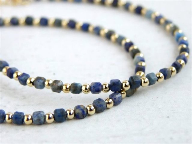 ラピスラズリ ブレスレット 約20cm.留め金はK18製、通し糸はワイヤ