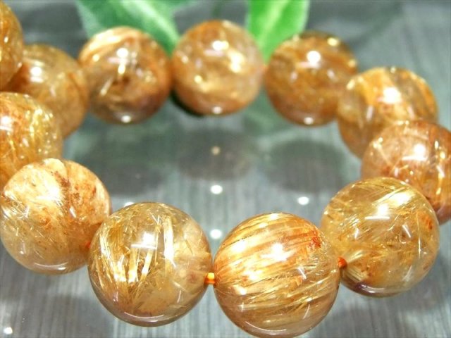 束針 4A+ ゴールドタイチンルチルクォーツ ブレスレット 12mm-12.5mm×17珠 金運の代表石 明るめ煌めきキラキラ針 一点もの ブラジル産 パワーストーン 天然石