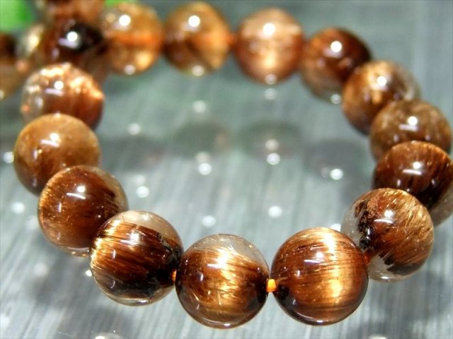 店頭展示中 キャッツアイ効果 S級 タイガータイチンルチルクォーツ ブレスレット 7.5mm-8mm×25珠 アンティークゴールド タイチン ブラウンゴールド針も