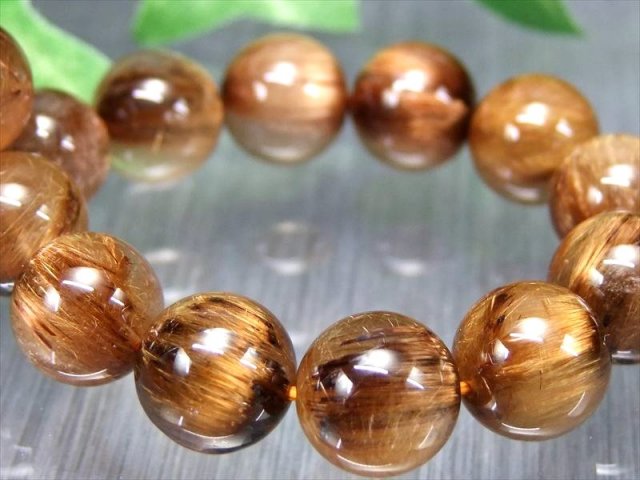 これぞタイガーの束針 4A タイガータイチンルチルクォーツ ブレスレット 10mm-10.5mm×19珠 アンティークゴールド タイチン ブラウンゴールド針も 一点物