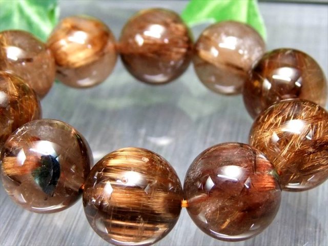 大珠 これぞタイガーの束針 4A タイガータイチンルチルクォーツ ブレスレット 14mm-15mm×15珠 アンティークゴールド タイチン ブラウンゴールド針も 一点物