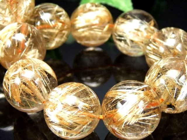 これぞタイチン バイヤー即決 S級 ゴールドタイチンルチル ブレスレット 16mm-16.5mm×14珠 ギラギラゴールド 金運の代表石 一点もの 迫力の大珠 ブラジル産