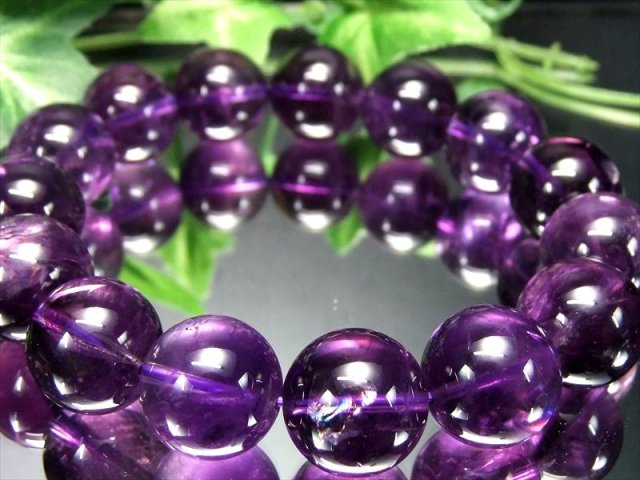 店頭展示中 虹入り 大珠 3A アメジスト 紫水晶 ブレスレット 14mm-14.5