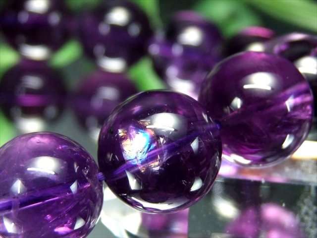 店頭展示中 虹入り 大珠 3A アメジスト 紫水晶 ブレスレット 14mm-14.5