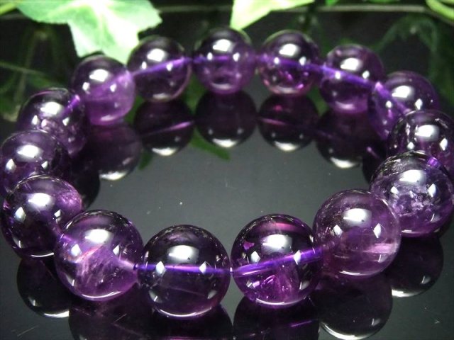 店頭展示中 虹入り 大珠 3A アメジスト 紫水晶 ブレスレット 14mm-14.5
