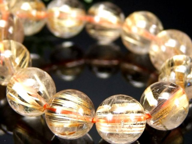 板状タイチン 4A ゴールドタイチンルチルクォーツ ブレスレット 9.5mm-10mm×20珠 極みの逸品 ギラギラゴールド ルチル際立つ透明感 金運の代表石 一点もの