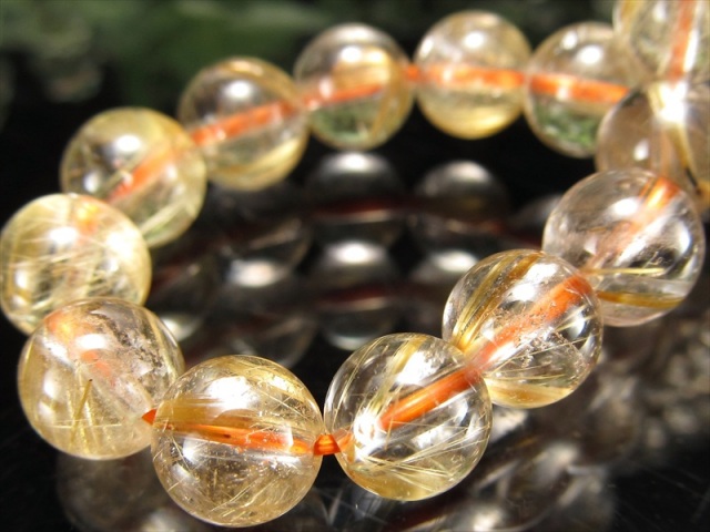 束針 4A ゴールドタイチンルチルクォーツ ブレスレット 7mm-7.5mm×26珠 タイチンルチルクォーツ コムローズ Comrose 大人気 天然石 ブラジル産