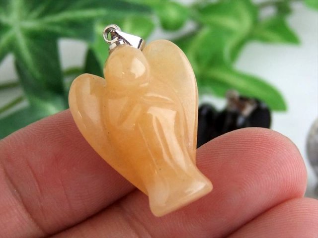 人気の5種 天然石 エンジェル彫り ペンダントトップ 1個売り 約25ミリ