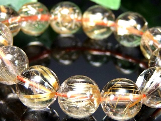 超透明 板針タイチン 4A ゴールドタイチンルチルクォーツ ブレスレット 10mm-11mm×20珠 金運の代表石 明るめ煌めきキラキラ針 一点もの ブラジル産