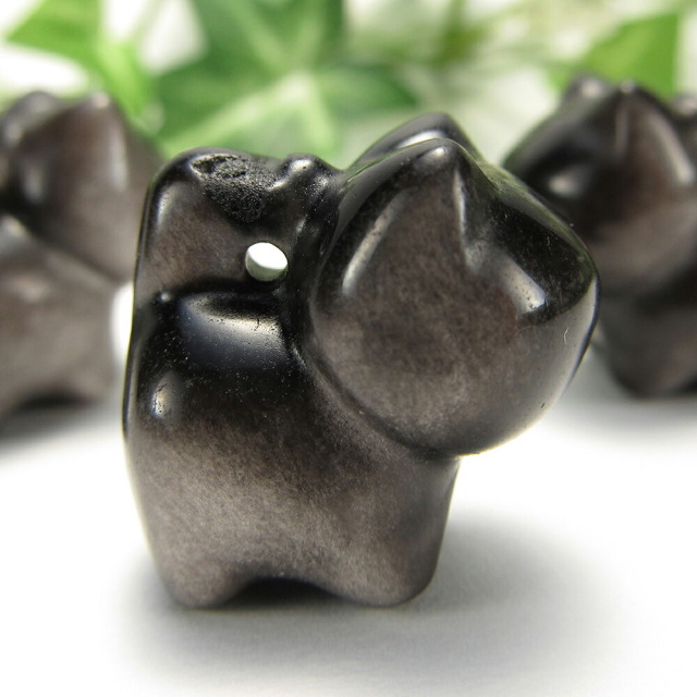 激安宣言 1珠販売 シルバーオブシディアン 猫パーツ タイプA 高さ約20mm×幅約15mm 丸くて可愛い造形と深みある輝き 邪気を映し真実を見抜く守護石