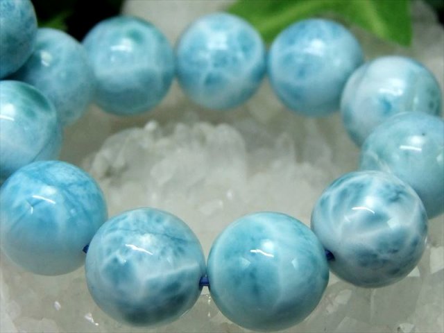 美しい水面模様 4A ラリマー ブルーペクトライト ブレスレット 約12.5mm-13mm×17珠 清涼なブルー 癒しのパワーに優れた ヒーリングストーン 1点物