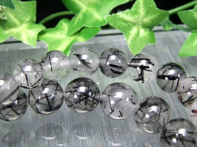 太針×細針MIX AA ブラックルチルクォーツ ブレスレット 8.5mm-9mm×22珠