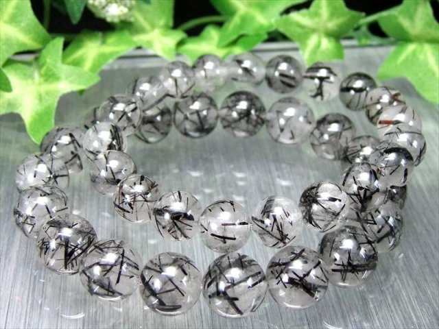 太針×細針MIX AA ブラックルチルクォーツ ブレスレット 8.5mm-9mm×22珠