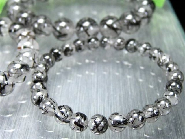 太針×細針MIX AA ブラックルチルクォーツ ブレスレット 8.5mm-9mm×22珠