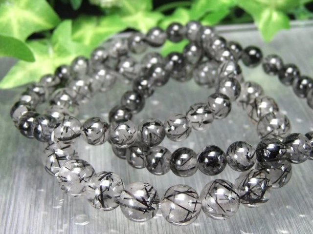 太針×細針MIX AA ブラックルチルクォーツ ブレスレット 6.5mm-7mm×27珠