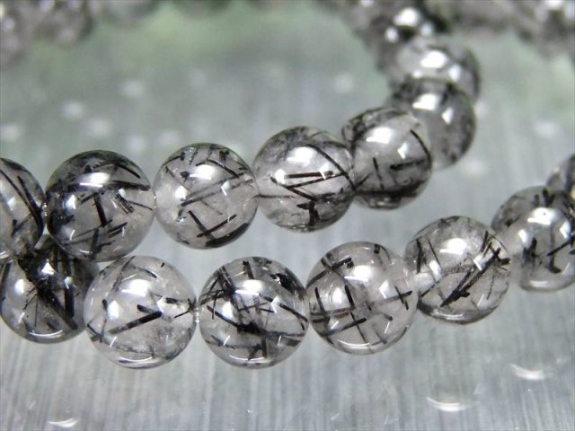 太針×細針MIX AA ブラックルチルクォーツ ブレスレット 6.5mm-7mm×27珠