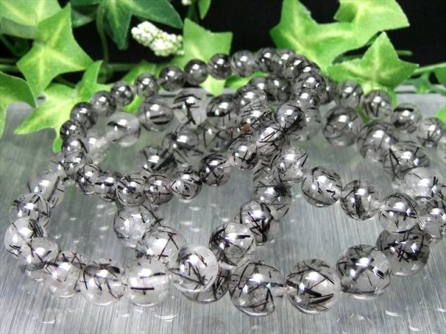 太針×細針MIX AA ブラックルチルクォーツ ブレスレット 8.5mm-9mm×22珠