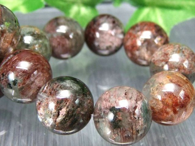 希少な龍神 4A 龍神千層ガーデンクォーツ ブレスレット 15mm-15.5mm×14珠 超透明水晶に赤白緑 龍神カラーの絶景庭園水晶 美麗層状 1点物 ブラジル産