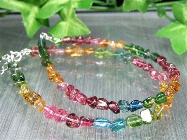 宝石質タンブル 5A MIXトルマリン 電気石 デザインブレスレット 4mm