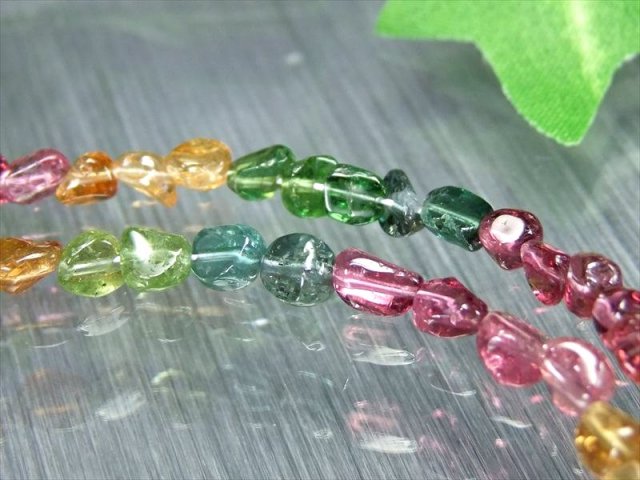宝石質タンブル 5A MIXトルマリン 電気石 デザインブレスレット 4mm
