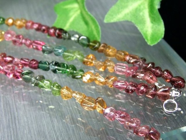 宝石質タンブル 5A MIXトルマリン 電気石 デザインブレスレット 4mm