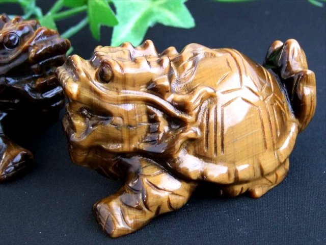 大サイズ タイガーアイ ロングイ 龍亀 彫刻 置物 最大幅約62mm 重さ