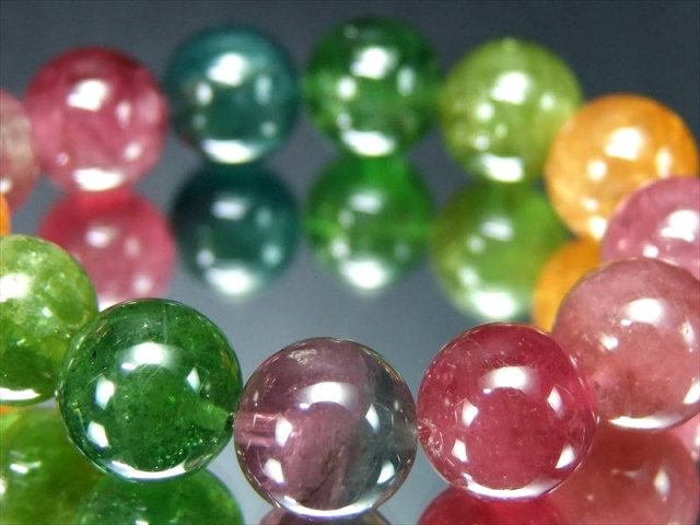 奇跡を起こす7色揃い S級 濃色 MIXトルマリン 電気石 ブレスレット 9.5mm-10mm×20珠 キャンディーカラー 幸運・健康を引き寄せる石 極上宝石質グレード