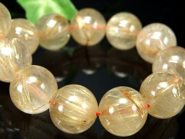 繊細針・束針 3A+ ゴールドルチルクォーツ ブレスレット 12mm-12.5mm×18珠 ルチル際立つ透明感 金運の代表石 一点もの ブラジル産 bl-p-g パワーストーン