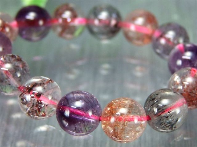 お宝珠有り・金属光沢有り S級 スーパーセブン ブレスレット 8mm-8.5mm×23珠 7つ全部揃ってます 一点物 ブラジル産 パワーストーン 天然石