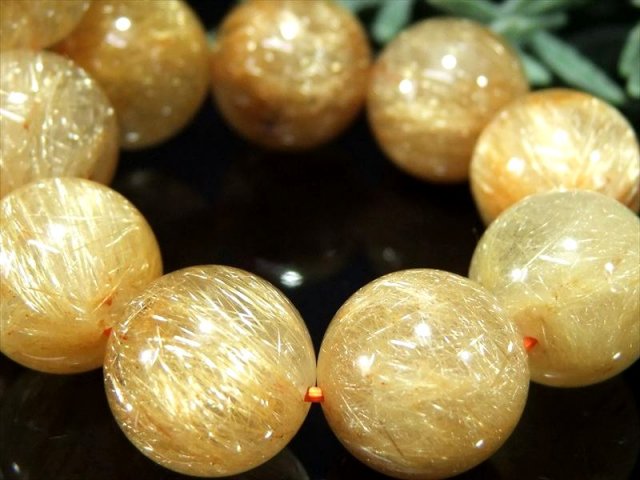 大珠 繊細束針 4A 煌めき ゴールドルチルクォーツ ブレスレット 13mm-13.5mm×16珠 迫力の針びっしりタイプ 金運の代表石 一点もの ブラジル産