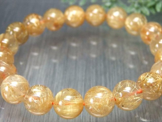 繊細束針 4A 煌めき ゴールドルチルクォーツ ブレスレット 9.5mm-10mm