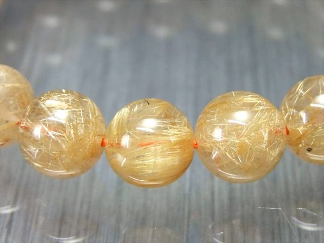 繊細束針 4A 煌めき ゴールドルチルクォーツ ブレスレット 9.5mm-10mm