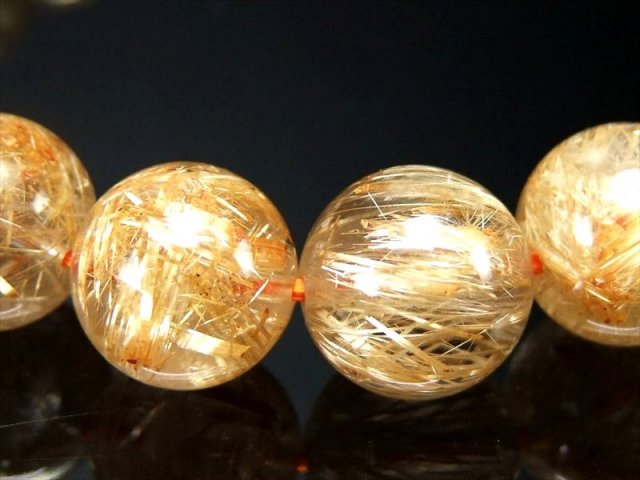 繊細束針 4A 煌めき ゴールドルチルクォーツ ブレスレット 11.5mm-12mm×18珠 迫力の針びっしりタイプ 金運の代表石 一点もの ブラジル産 パワーストーン