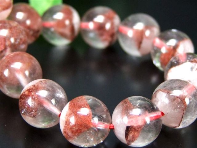縁起物 赤富士 オススメ立体 4A レッド ホワイト ファントム クォーツ ブレスレット 11mm-11.5mm×18珠 くっきり山型 赤幻影水晶 紅白ファントム 一点物