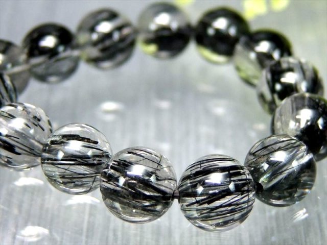 激レア・針の向きが揃ったタイプ 5A ブラックルチル クォーツ ブレスレット 8mm-8.5mm×23珠 最強勝ち運ルチル ビジネス運の向上に 黒針 一点物 ブラジル産